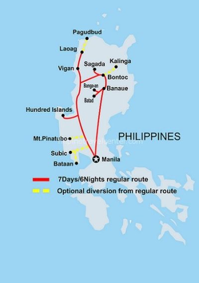 7D 6N historic adventure round Northern Luzon TOUR MAP