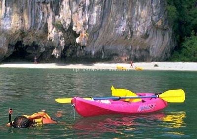 kayaking snorkeler lagoon Palawan