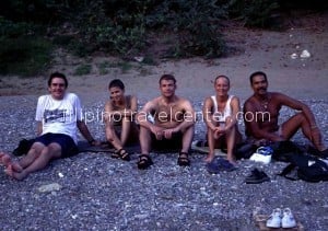 Rafting group watching the bats fly out end of day